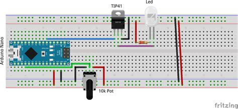 Уменьшить яркость светодиода с помощью NPN транзистора arduino nano
