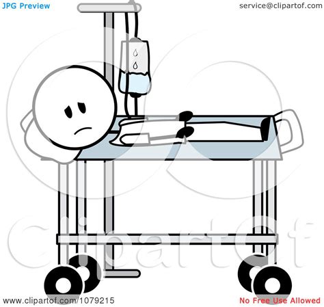 Clipart Sick Stick Man With An Iv In A Hospital Bed Royalty Free