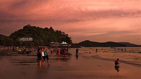 People Activities During Sunset at Pantai Cenang, Langkawi, Malaysia Pantai Cenang (Pantai is ...