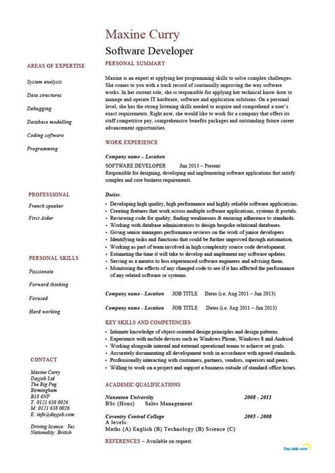 A resume template is considered one of the most important documents you will ever have in your lifetime. Software Developer CV resume example, template, engineer ...