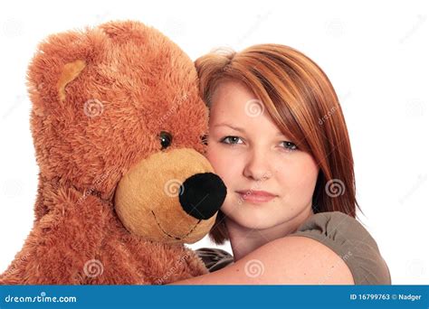 Pretty Young Woman Hugging A Teddy Bear Stock Image Image Of Beauty