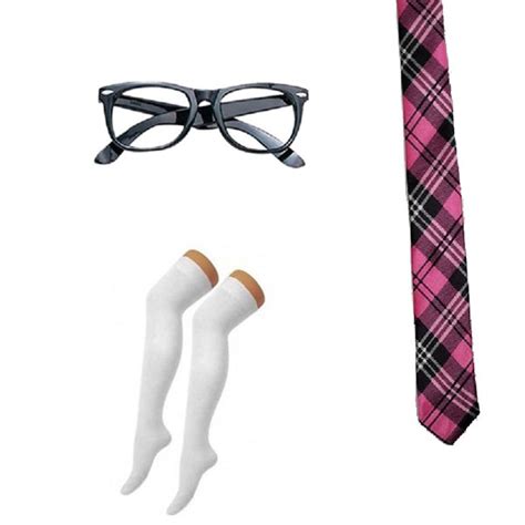 Geek Nerd Glasses Over Knee Socks And Tie Fancy Dress Costume Kit School