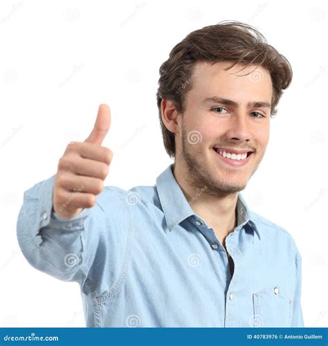 Happy Man With White Teeth Smiling With Thumbs Up Stock Photo Image