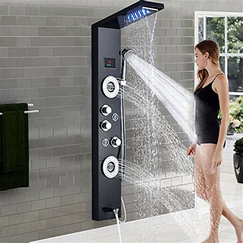 AlenArt Wall Mounted Bathroom Shower Panel Tower System LED Rainfall