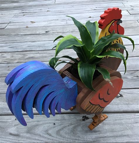 Wooden Animal Planter Rooster Etsy Wood Yard Art Animal Cutouts