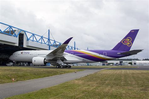 Scroll down for image gallery. THAI's First Airbus A350-900 Rolls Out in Full Livery ...