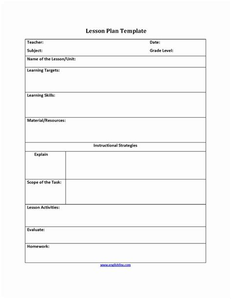 Lesson Plan Template For Math