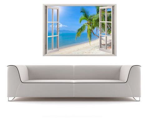 Beach Wall Decal 3d Window Tropical Beach Coconut Palm Tree Etsy