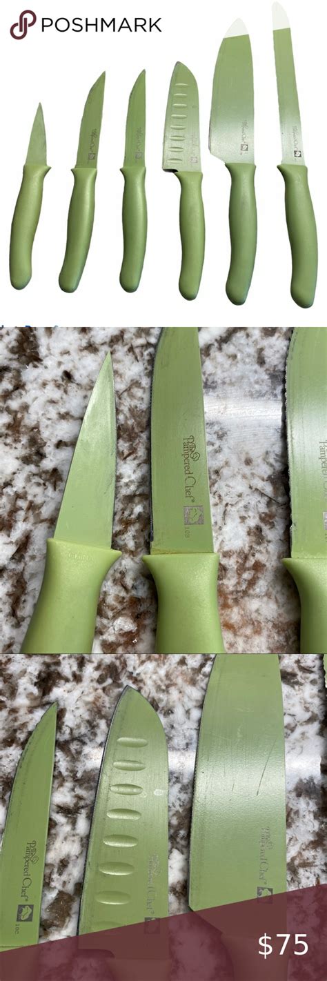 Pampered Chef Set Of 6 Green Coated Knife Set Knife Sets Retro