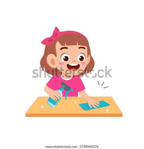 Happy Cute Little Kid Cleaning Table Stock Vector Royalty Free