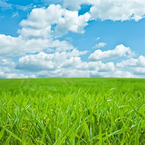 Green Field And Blue Sky With Clouds Beautiful Meadow As Nature And