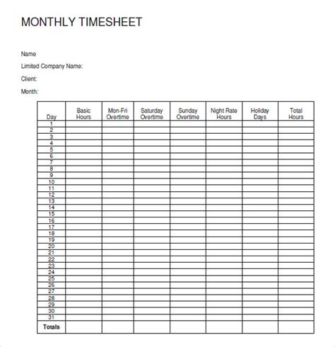 Monthly Timesheet Template For Excel Studentfer