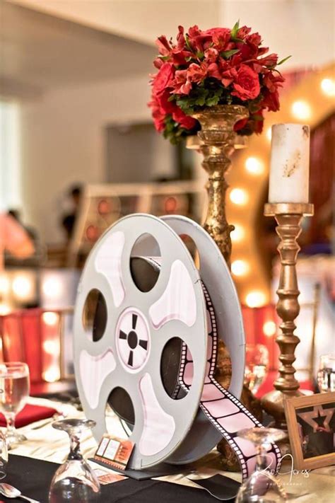 Film Reel Table Centerpiece From A Hollywood Movie Birthday Party On