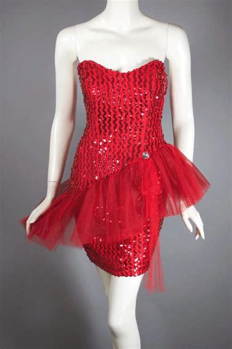 sold tulle peplum party dress 80s red sequins minidress strapless xs s mini dress 80s prom