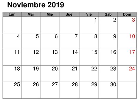Calendario Noviembre 2019 Para Imprimir Gratis