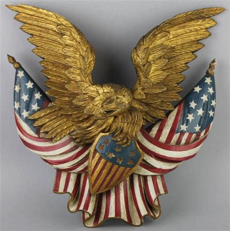 lot polychromed patriotic carved wood eagle wall plaque