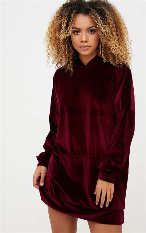Burgundy Velour Oversized Sweater Dress Prettylittlething