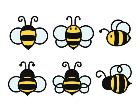 Simple Flying Bee Design Vector Cartoon Bee Isolated On White
