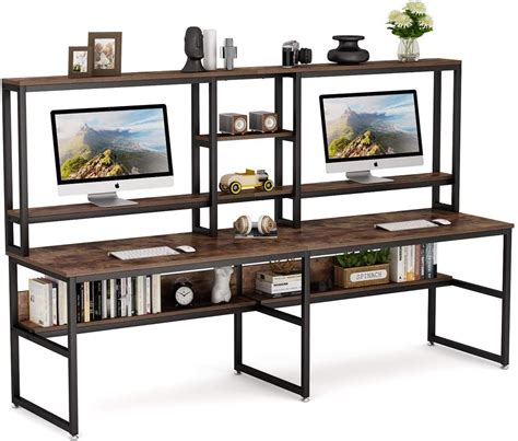 Buy Tribesigns 945 Inch Two Person Desk With Hutch Double Workstation