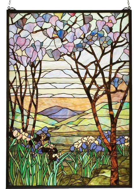 Tiffany Magnolia And Iris Stained Glass Panel 29 X 40 Shop Home