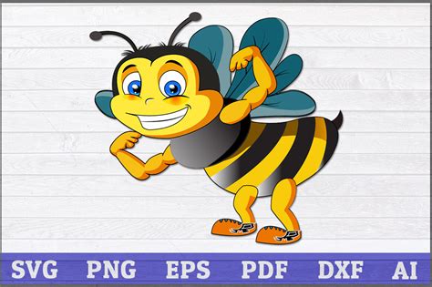 Strong Bee Cartoon Vector Illustration Bee Svg Bee By Creative Art