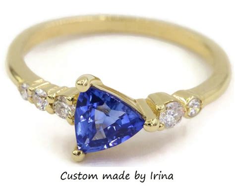 Triangle Royal Blue Sapphire Diamonds Cluster Ring Trillion Etsy