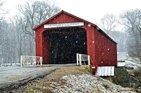 As The Snow Falls Red Covered Bridge In Princeton Illinois Dsc4233