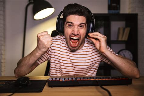 Premium Photo Portrait Of Angry Irritated Gamer Guy Screaming While