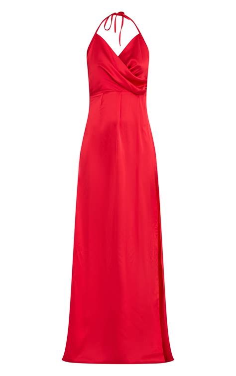 Lucie Red Silky Plunge Extreme Split Maxi Dress Dresses