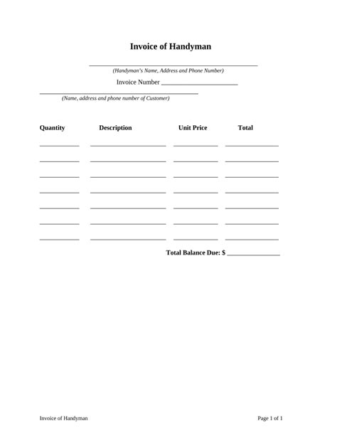 Handyman Invoice Form Fill Out And Sign Printable Pdf Template Signnow