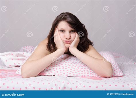 The Girl Woke Up In Bed Bored Stock Image Image Of Beautiful Brunette 46528553