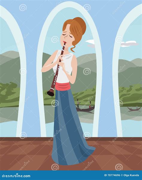 Girl Playing Clarinet At Romantic Hall Stock Vector Illustration Of