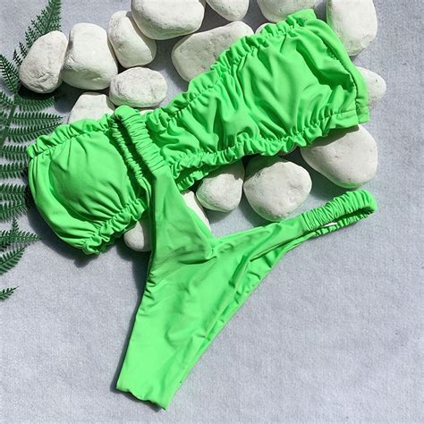 Sexy Flash Bandeau Strapless Bikini 2020 Solid Swimsuit Women Swimwear