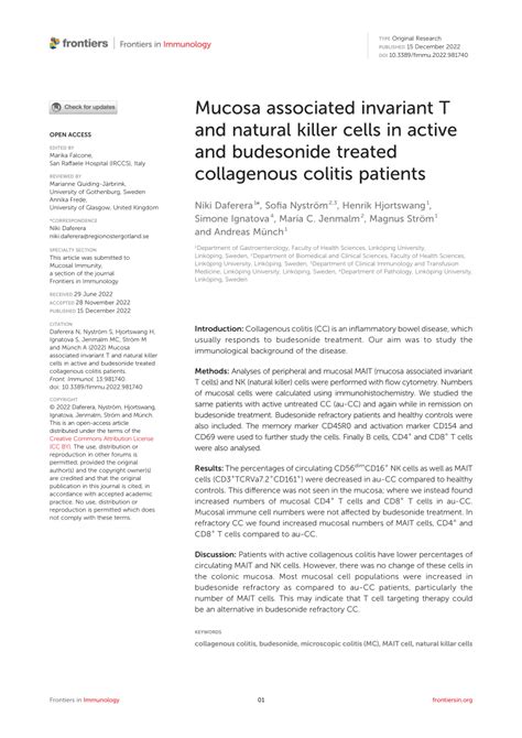Pdf Mucosa Associated Invariant T And Natural Killer Cells In Active