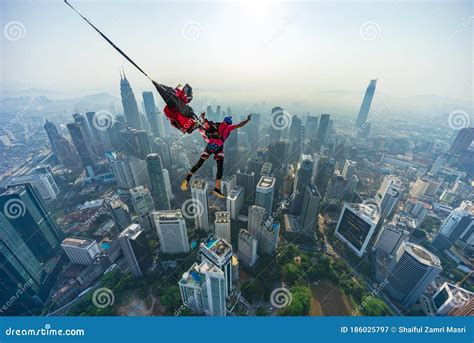 A Base Jumpers In Jumps Off From Kl Tower Kuala Lumpur Editorial