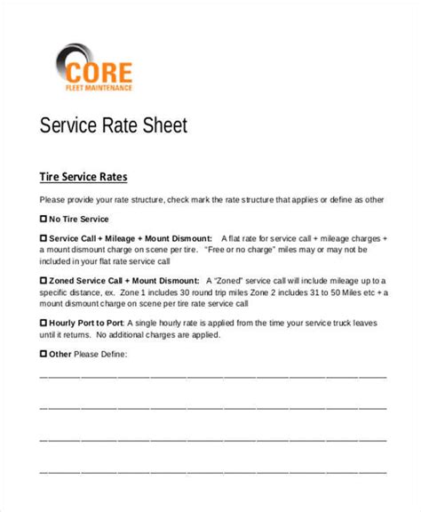 Printable Rate Confirmation Sheet