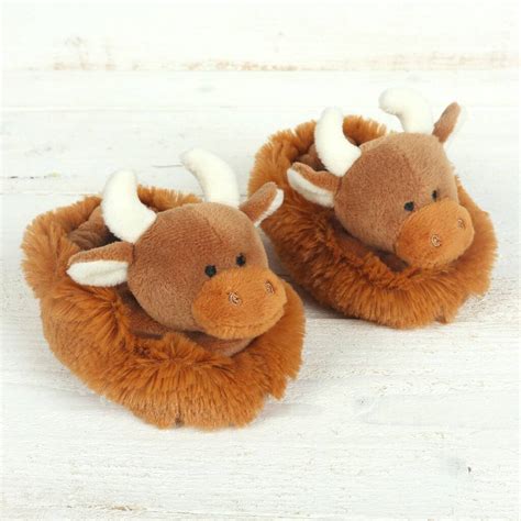 Personalised Brown Highland Cow Slippers 0 To Six Mths By Jomanda Soft