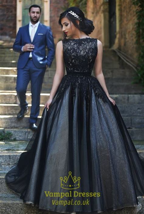 Princess Black Lace Embellished Tulle Ball Gown Formal