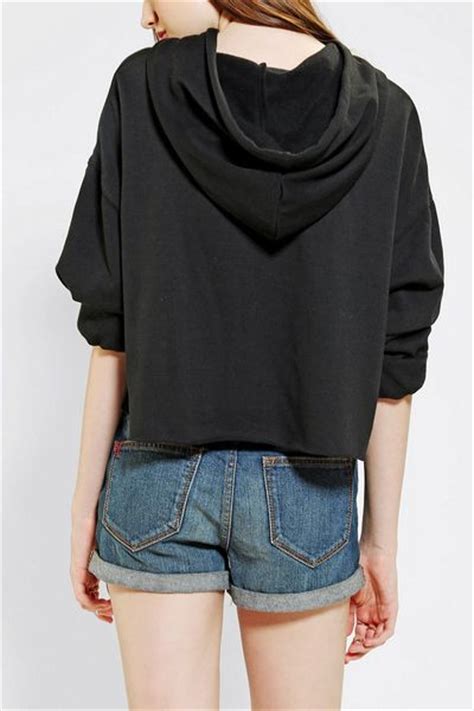 urban outfitters bdg cutoff cropped hoodie sweatshirt in black lyst