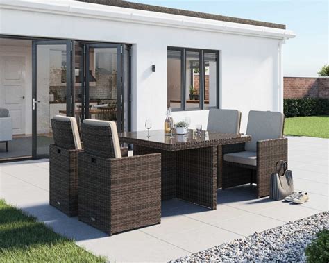 4 Seat Rattan Garden Cube Set In Truffle Brown And Champagne Barcelona