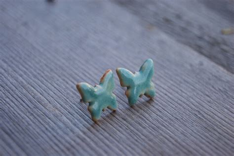 Ceramic Turquoise Butterfly Studs Earrings Ceramic Studs Etsy Norway