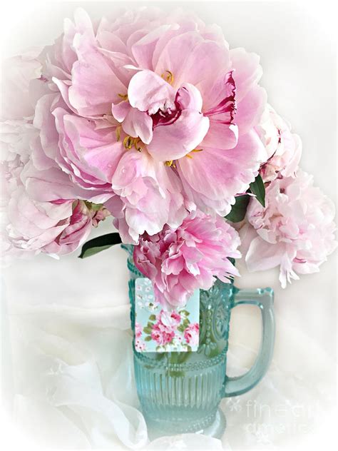 Shabby Chic Cottage Pink Peonies Peony Flower Print Romantic Cottage