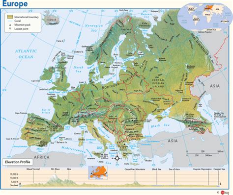 Europe Physical Map Printable