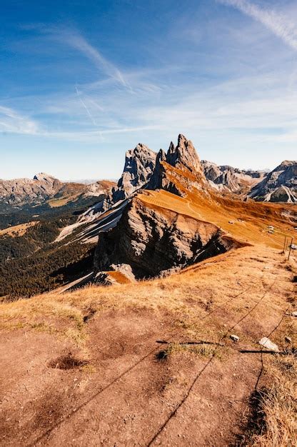 Premium Photo Seceda Majestic Landscape Of Alpine Red Autumn Nature