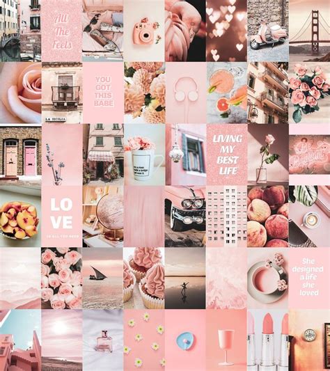 Peachy Pink Vsco Wall Collage Kit Pink Aesthetic Wall Collage Etsy In