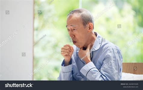 Coughing Asian Elderly Man Bed Stock Photo Edit Now 2103072245