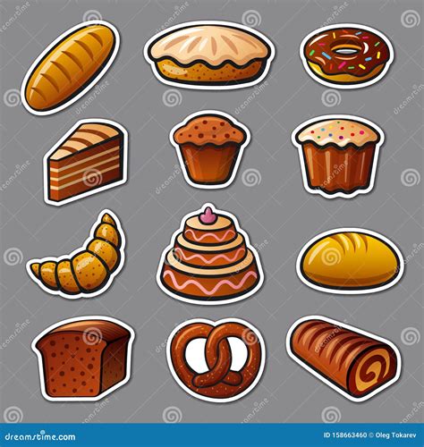 Bakery And Bread Stickers Stock Vector Illustration Of Dessert 158663460