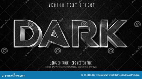 Dark Text Metallic Silver Style Editable Text Effect Stock Vector