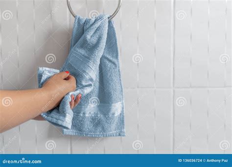 Woman Drying Hands With Towel Stock Photo Image Of Clean Healthy