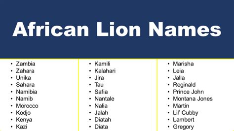 Good African Lion Names Grammarvocab